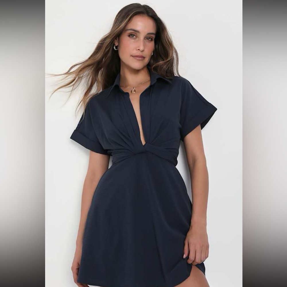 LULUS Breeze By Navy Blue Tie-Back Mini Dress With Pockets